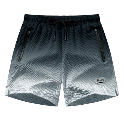 Men's Seersucker Beach Shorts with Mesh Liner Summer Casual Board Shorts with Zipper Pockets Quick Dry Swim Shorts Swim Trunks