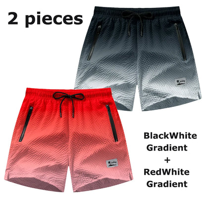 Men's Seersucker Beach Shorts with Mesh Liner Summer Casual Board Shorts with Zipper Pockets Quick Dry Swim Shorts Swim Trunks