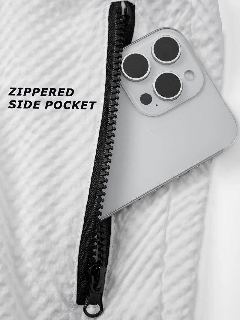 Men's Seersucker Beach Shorts with Mesh Liner Summer Casual Board Shorts with Zipper Pockets Quick Dry Swim Shorts Swim Trunks