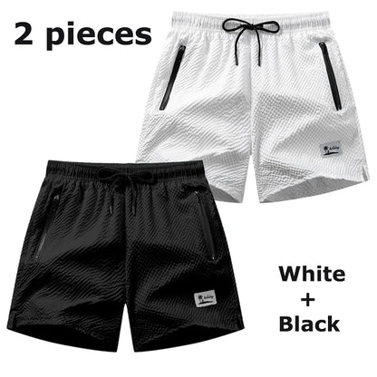 Men's Seersucker Beach Shorts with Mesh Liner Summer Casual Board Shorts with Zipper Pockets Quick Dry Swim Shorts Swim Trunks