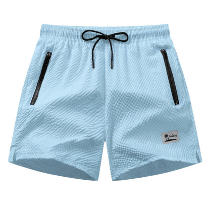 Men's Seersucker Beach Shorts with Mesh Liner Summer Casual Board Shorts with Zipper Pockets Quick Dry Swim Shorts Swim Trunks