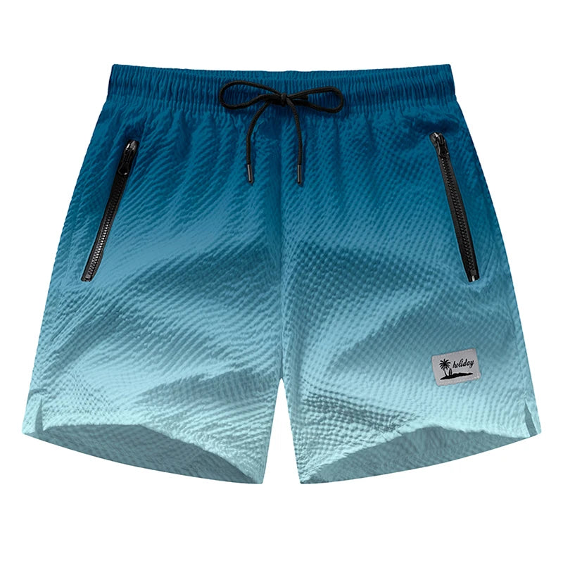 Men's Seersucker Beach Shorts with Mesh Liner Summer Casual Board Shorts with Zipper Pockets Quick Dry Swim Shorts Swim Trunks