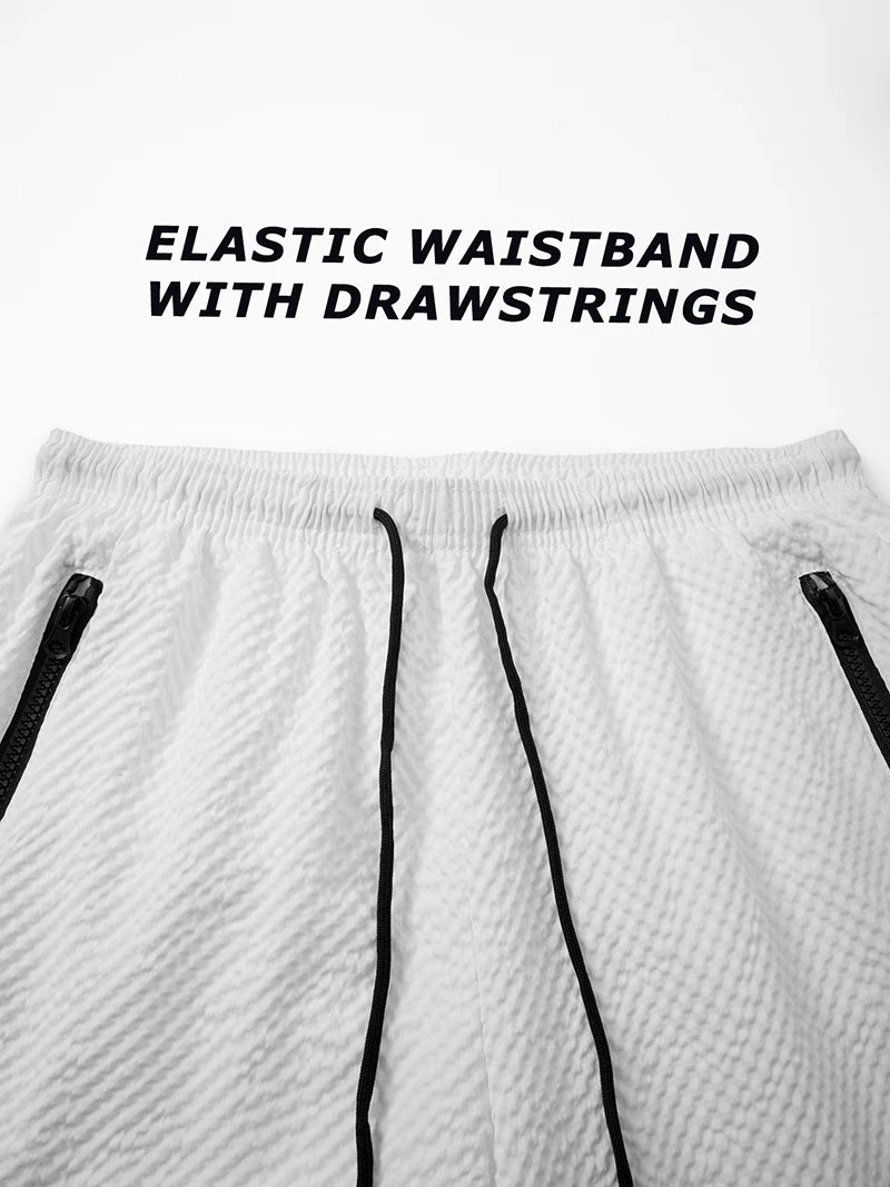 Men's Seersucker Beach Shorts with Mesh Liner Summer Casual Board Shorts with Zipper Pockets Quick Dry Swim Shorts Swim Trunks