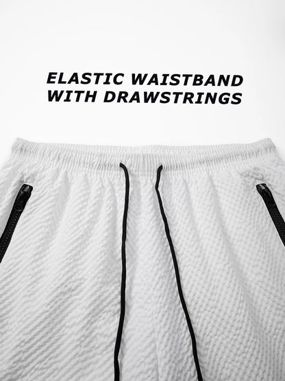 Men's Seersucker Beach Shorts with Mesh Liner Summer Casual Board Shorts with Zipper Pockets Quick Dry Swim Shorts Swim Trunks