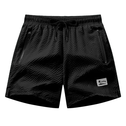 Men's Seersucker Beach Shorts with Mesh Liner Summer Casual Board Shorts with Zipper Pockets Quick Dry Swim Shorts Swim Trunks