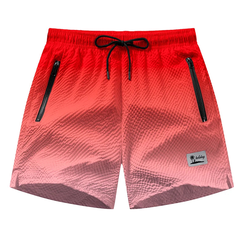 Men's Seersucker Beach Shorts with Mesh Liner Summer Casual Board Shorts with Zipper Pockets Quick Dry Swim Shorts Swim Trunks