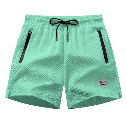 Men's Seersucker Beach Shorts with Mesh Liner Summer Casual Board Shorts with Zipper Pockets Quick Dry Swim Shorts Swim Trunks