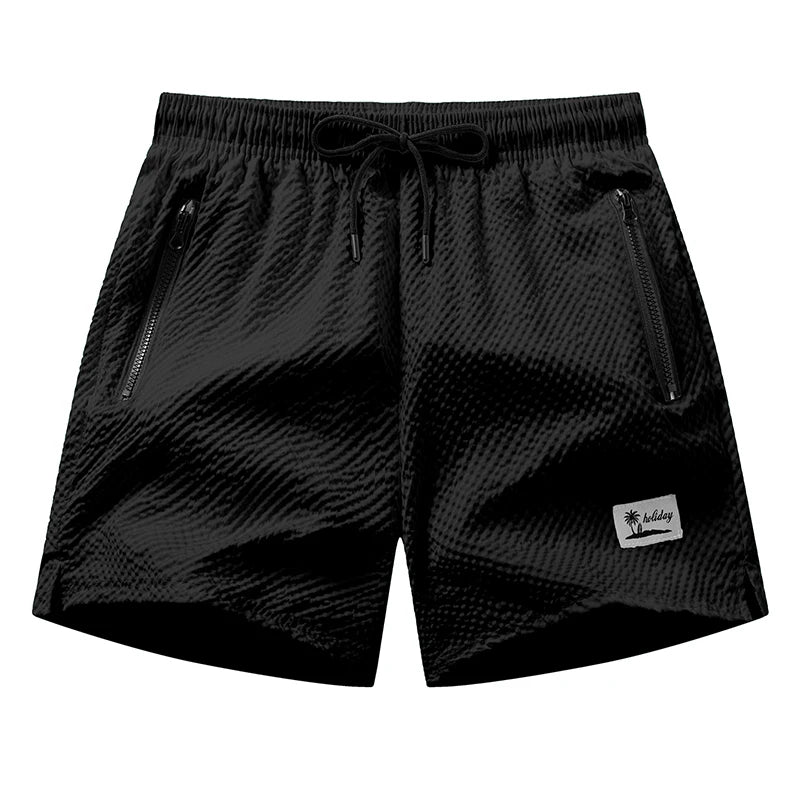 Men's Seersucker Beach Shorts with Mesh Liner Summer Casual Board Shorts with Zipper Pockets Quick Dry Swim Shorts Swim Trunks