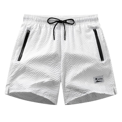 Men's Seersucker Beach Shorts with Mesh Liner Summer Casual Board Shorts with Zipper Pockets Quick Dry Swim Shorts Swim Trunks
